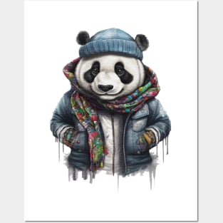 Panda wearing a jackets hat and a scarf Posters and Art
